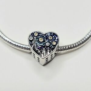 NWT Starry Night Painting Heart Shaped Charm For Pandora And Troll Bracelets